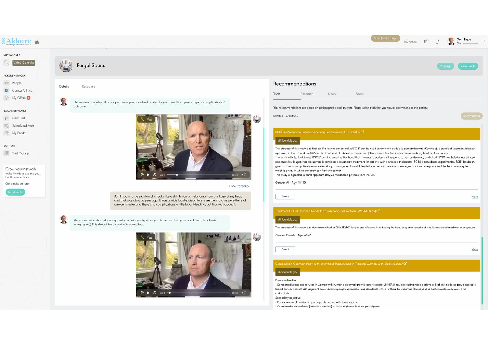 Quantum Consult™ in production — Trial Magnet inside the Akkure platform matching a patient response to live oncology trials.