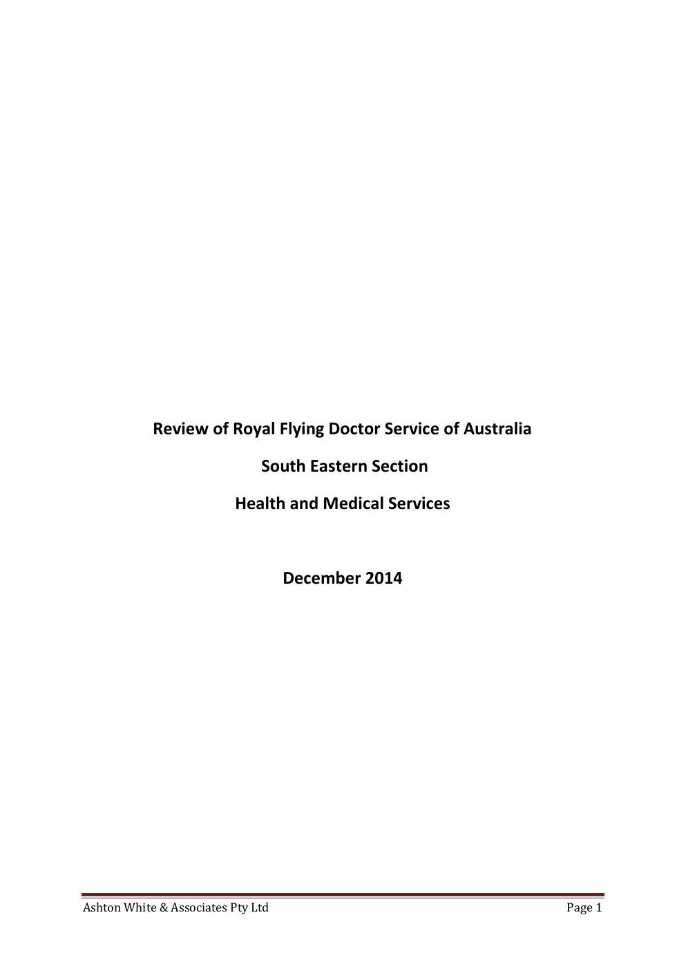 Review of Royal Flying Doctor Service of Australia — South Eastern Section, Health & Medical Services